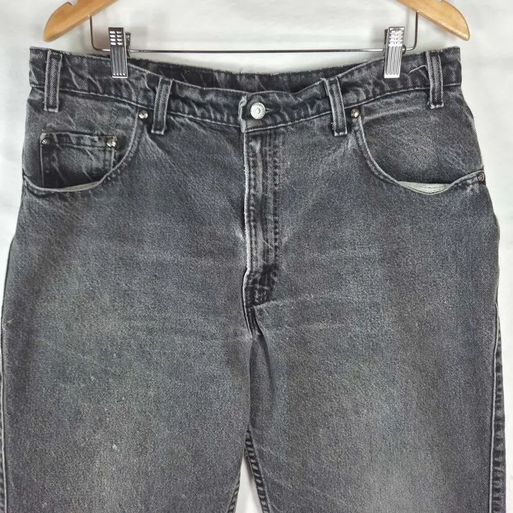 Vintage 90s Levis 545 Orange Tab Jeans Mens 38x28 Black USA Saddle Distressed